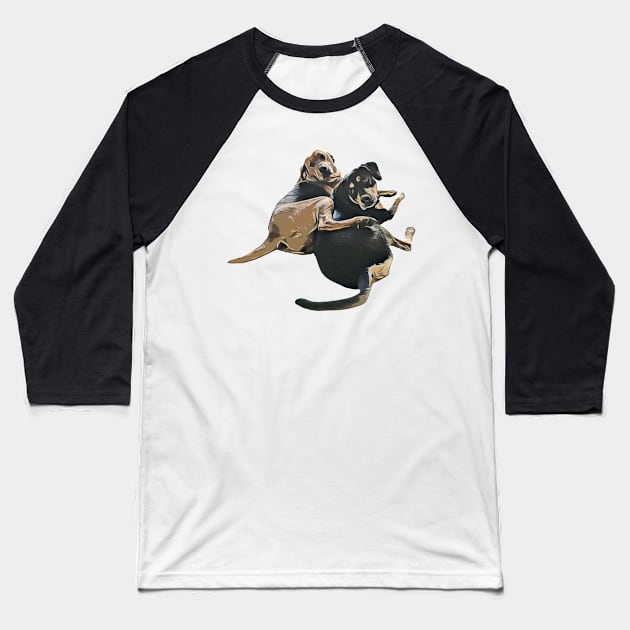 2 Dogs Chilling and hugging Together Baseball T-Shirt by kamdesigns